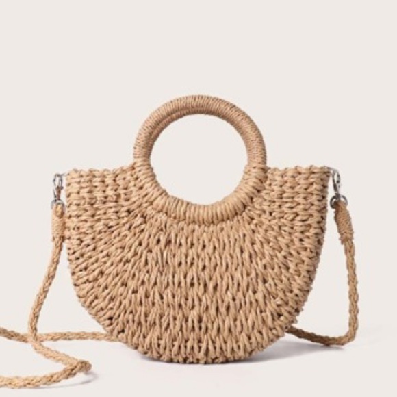 Handbags - Half moon woven straw bag BoHo Crossbody rattan